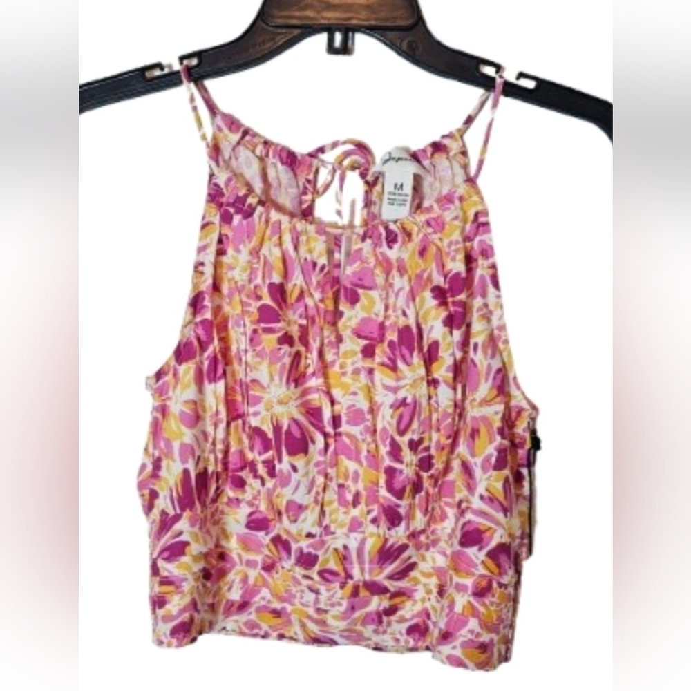 Japna Floral Open Back Halter Crop Top Women's Size Medium NWT